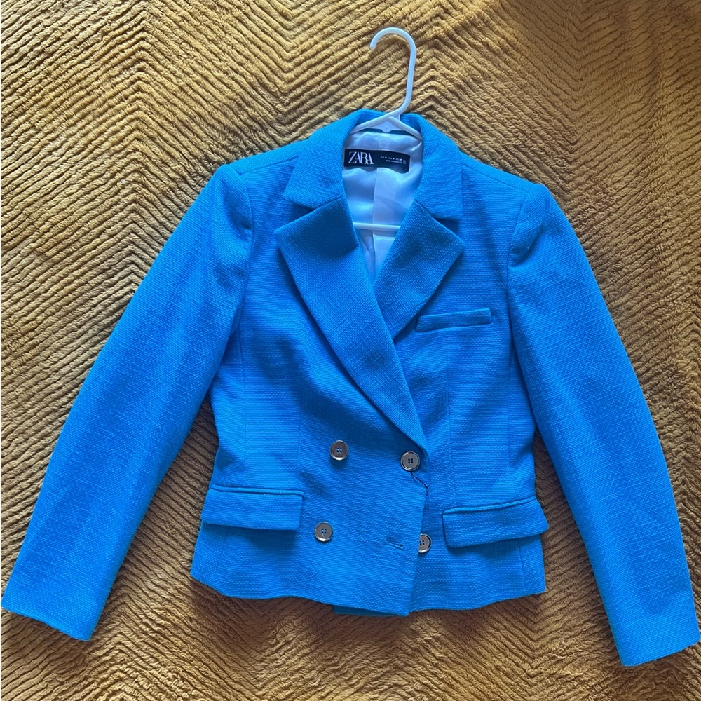 Zara Bright Blue Double-Breasted Blazer